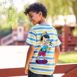 Disney Pinocchio And Jiminy Cricket Striped T-Shirt For Kids -Engo Clothing Shop 5007048020047 5